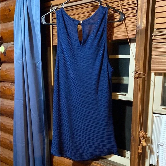 blue dress white house black market White House Black Market Size-6 Dress Women's Blue Swiss Dot Smocked Waist